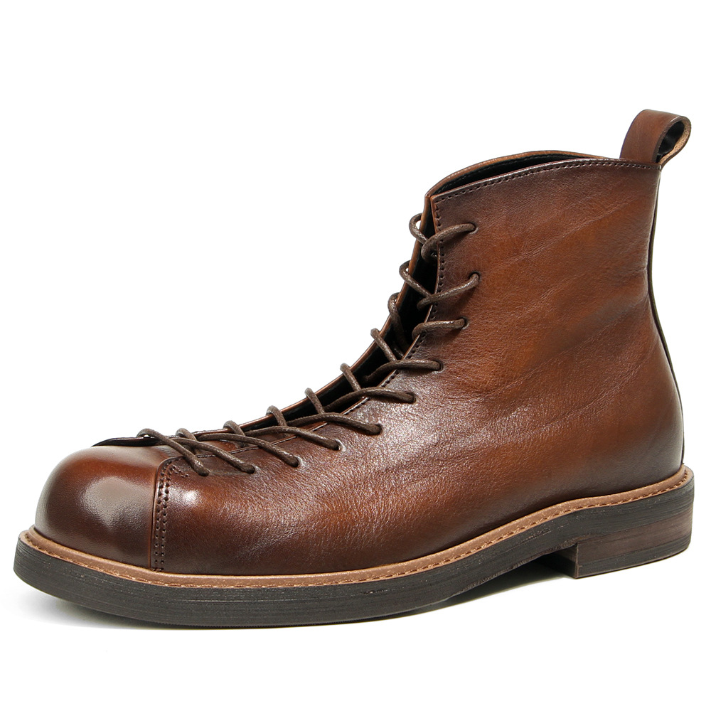 Leatherwork Boots - 本革製ラウンドトゥカジュアルアンクルブーツ、ドレスワークバイクブーツ、メンズカウボーイコンバットブーツ、ハイカットシューズ