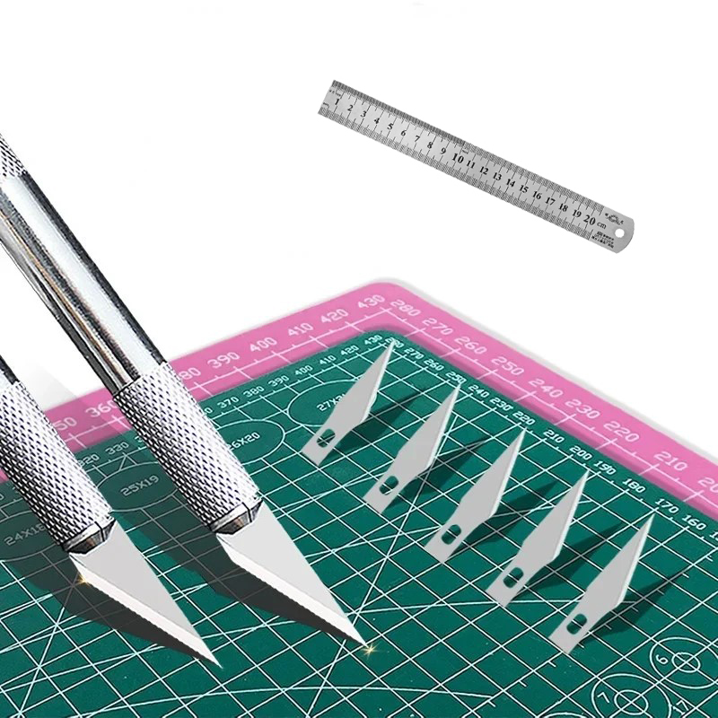 Leatherwork Desk - A3カッティングパッド彫刻ナイフ/定規セット PVCテーブルパッド レザー加工 耐切創彫刻 学生DIY加工 自己修復パッド
