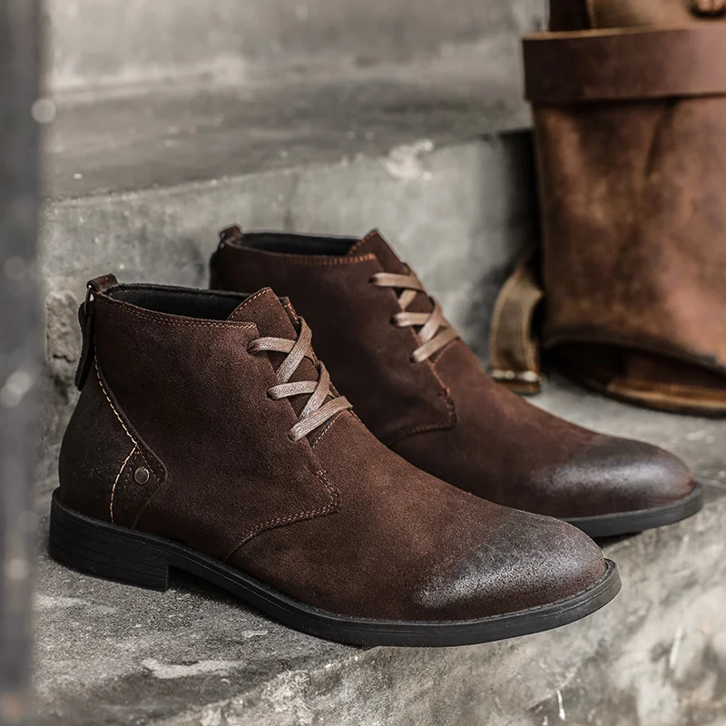 Leatherwork Boots - 新しい牛革スエードアンクルブーツ手作りヴィンテージ英国男性レースアップ本革靴デザイナー作業ツーリングブーツオートバイブーツ