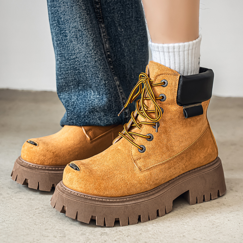 Leatherwork Boots - クラシックハイトップブーツアウトドアレザーメンズカジュアルアンクルブーツデザイナープラットフォームワークブーツワイドトゥオートバイブーツザパティラス