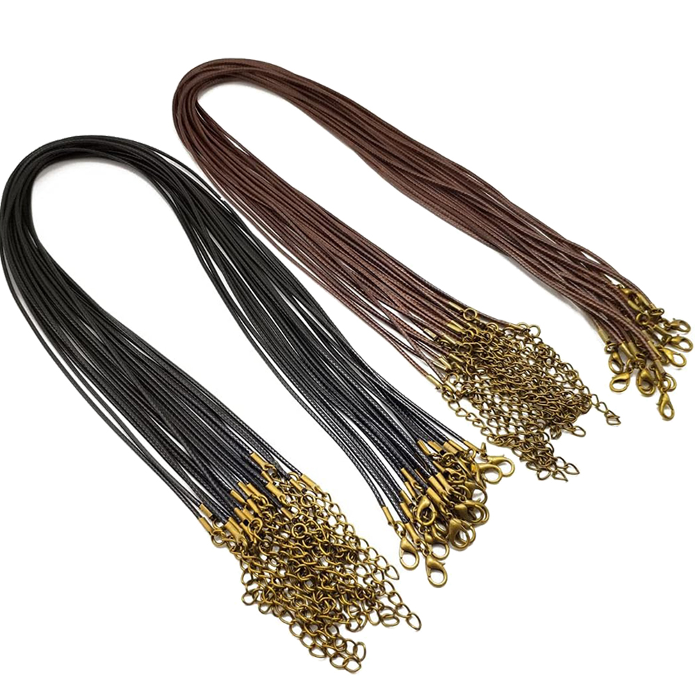 Leatherwork Beginner - 20 個 45 センチメートルブラウンワックスネックレスコードブロンズチェーンロブスタークラスプ付き DIY ブレスレットペンダントジュエリー作成ビーズ供給用