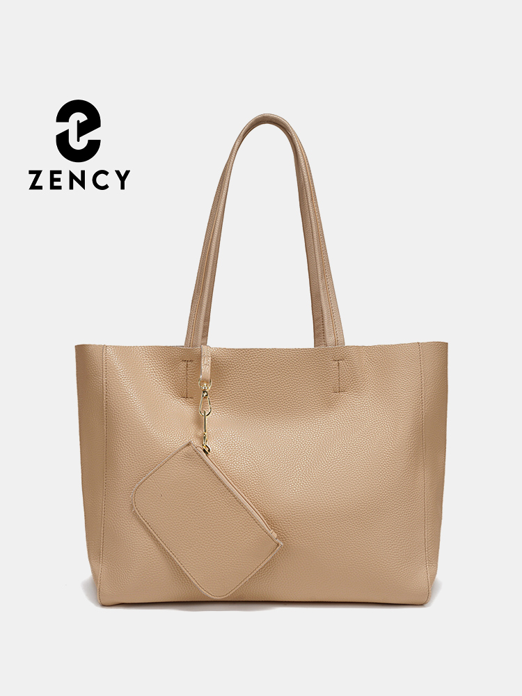 Leatherwork Wallet - Zency 本革ラージトートバッグシンプルファッションカーキアンダーアームバッグジッパー付き A4 ワークバッグショッピング旅行用 14 インチラップトップ用