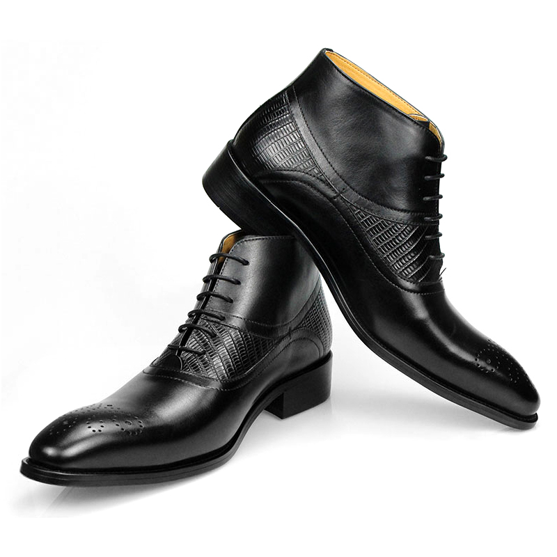 Leather Work Factory - 本物の革の靴男性のブーツ足首ビジネス男性青と黒の基本的なブーツレースアップ靴男性の工場ドロップシッピング