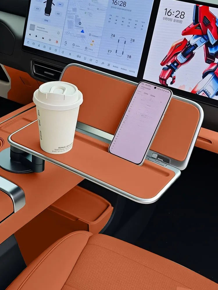 Leatherwork Desk - センターコンソール用小型テーブル 折りたたみ式カップホルダー 360度固定 ° Xiaomi YU7/SU7改造用回転式作業デスク