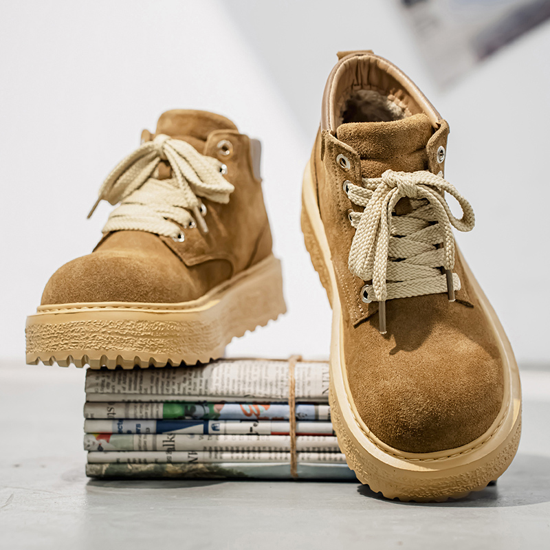 Leatherwork Boots - メンズ高級スエード乗馬ブーツ アウトドアカジュアルレザーブーツ 厚底イングリッシュスタイルショートブーツ おしゃれなワークブーツ