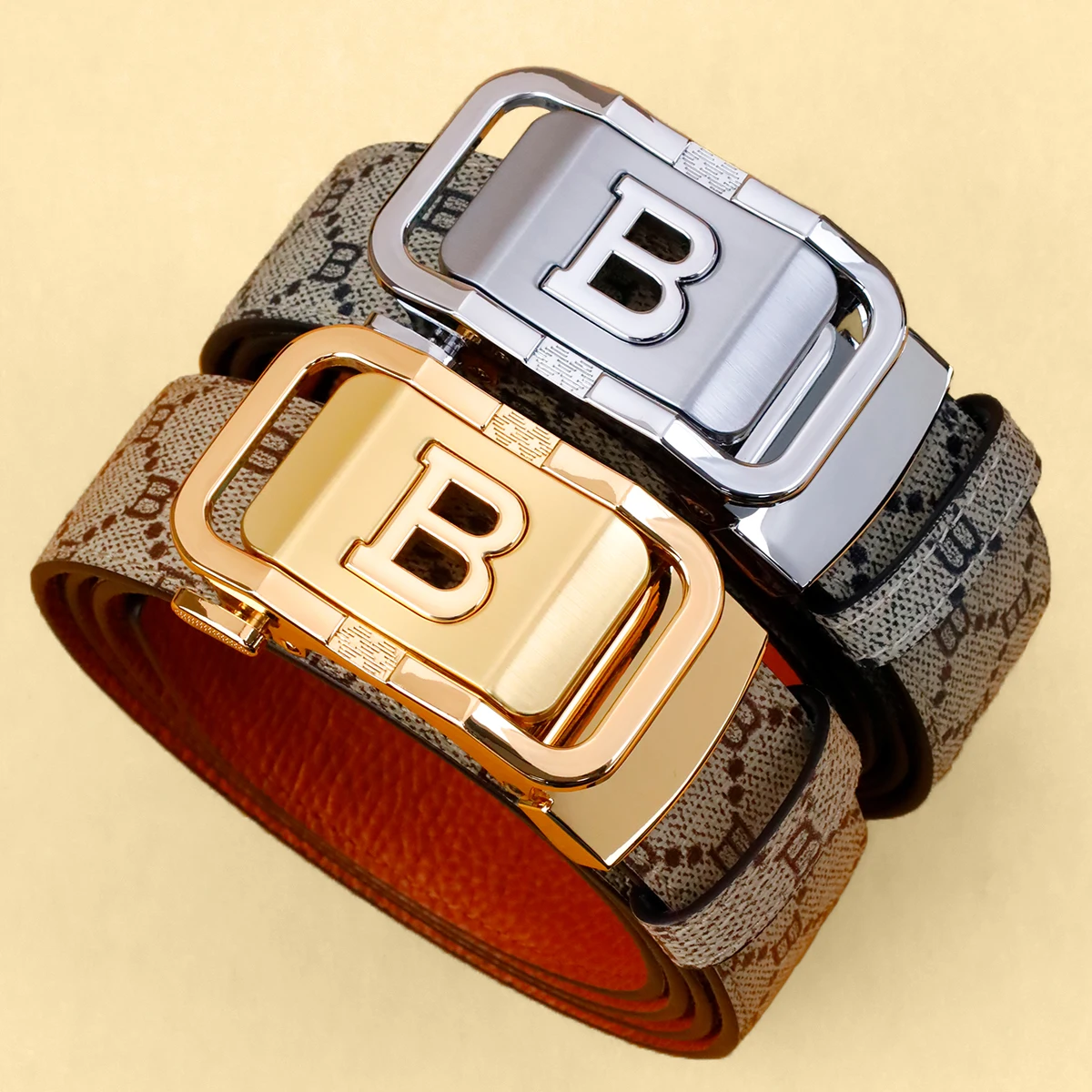 メンズレザーベルト、自動バックル付き、カジュアルビジネススタ - Leather Works Belt のレビューと価格