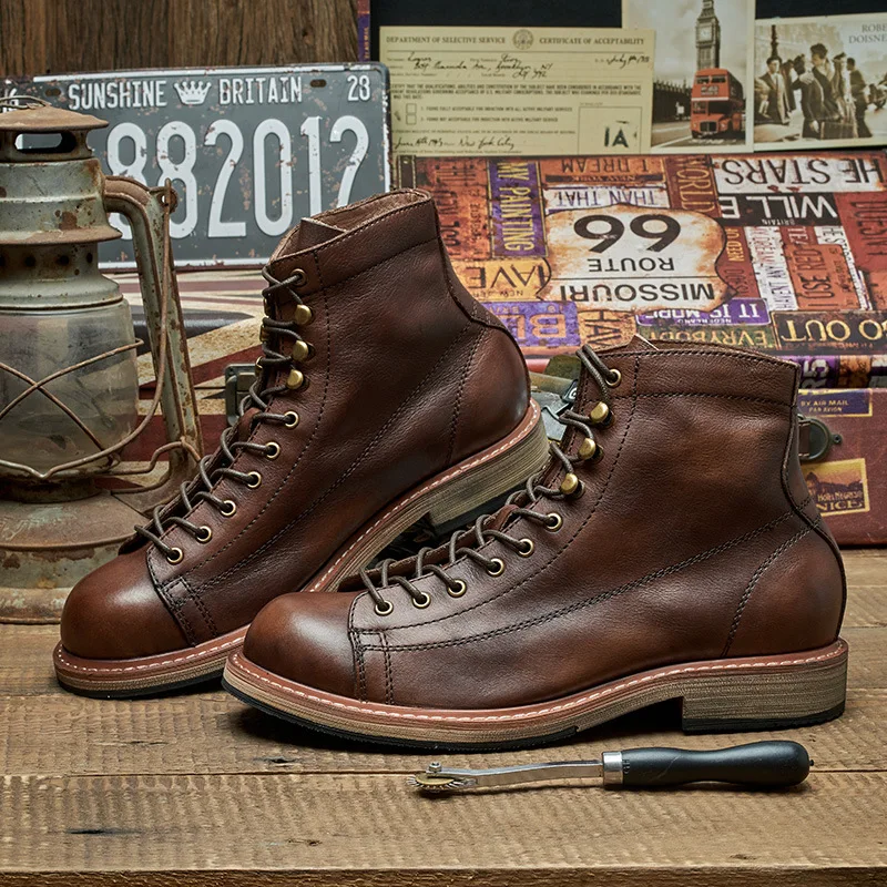 手作り英国ビッグサイズ男性ブーツドレス牛革靴秋冬オートバイブ - Leatherwork Boots のレビューと価格