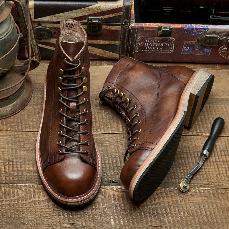 手作り英国ビッグサイズ男性ブーツドレス牛革靴秋冬オートバイブ - Leatherwork Boots のレビューと価格