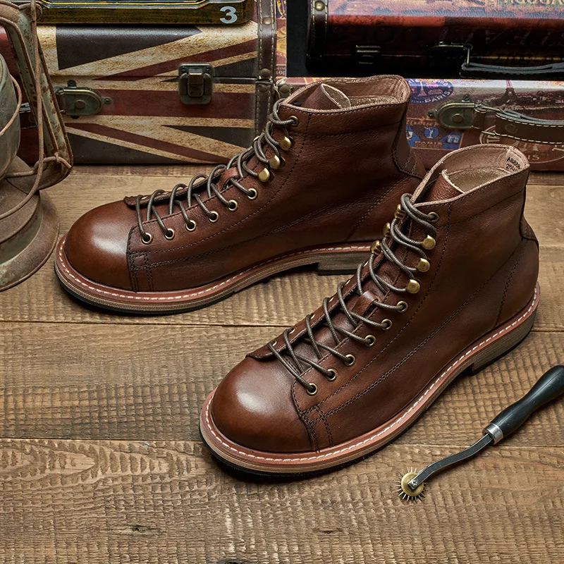 手作り英国ビッグサイズ男性ブーツドレス牛革靴秋冬オートバイブ - Leatherwork Boots のレビューと価格