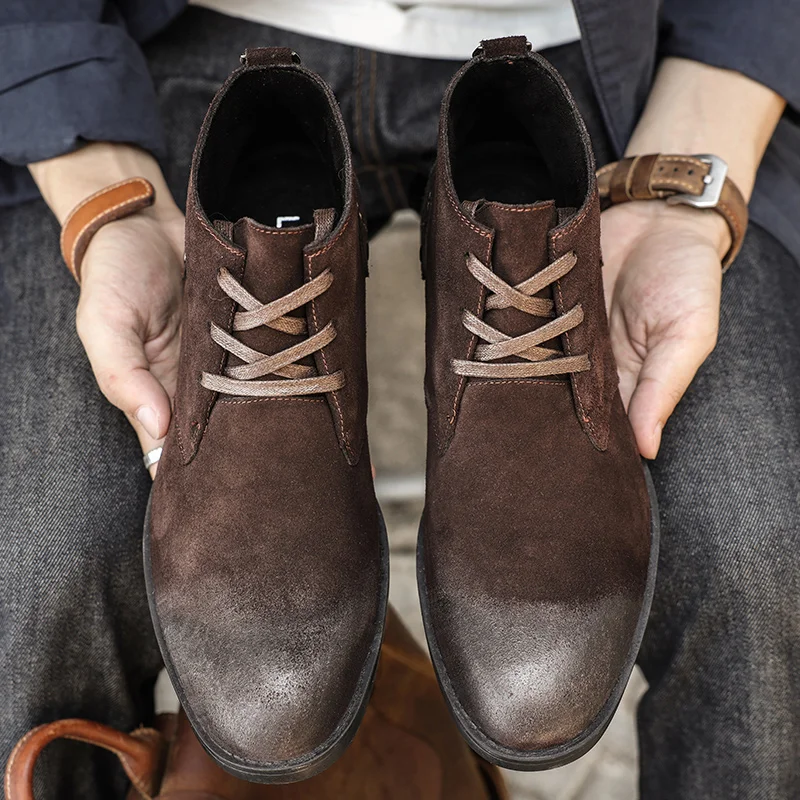 新しい牛革スエードアンクルブーツ手作りヴィンテージ英国男性レ - Leatherwork Boots のレビューと価格
