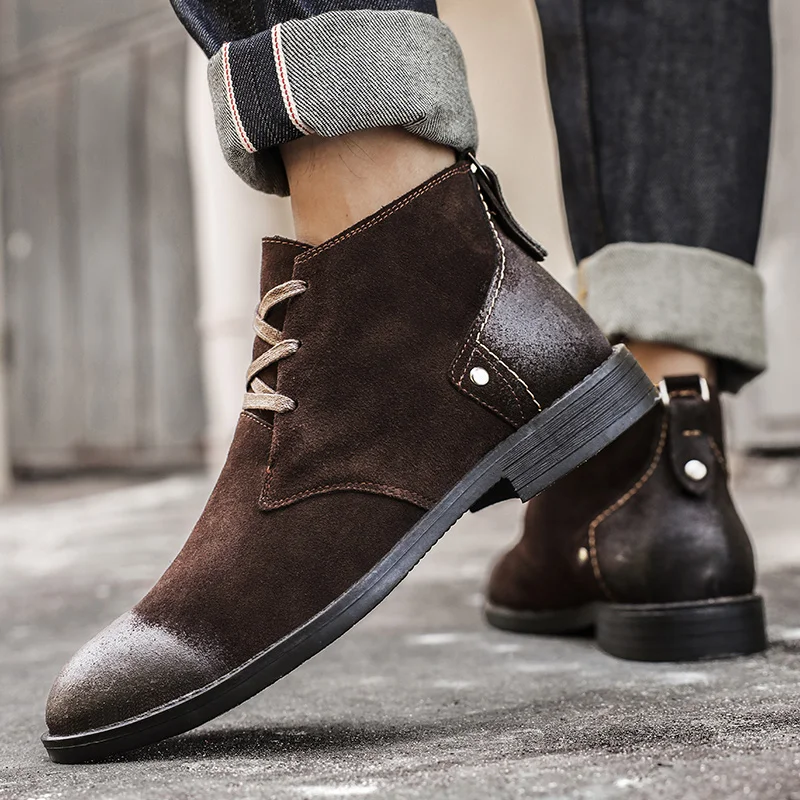 新しい牛革スエードアンクルブーツ手作りヴィンテージ英国男性レ - Leatherwork Boots のレビューと価格