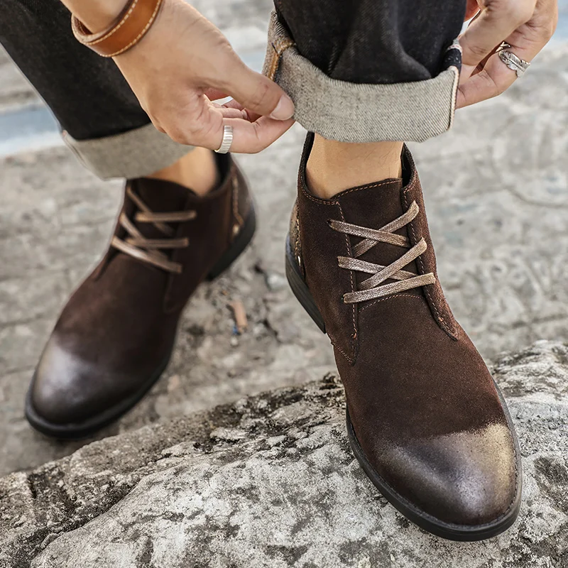 新しい牛革スエードアンクルブーツ手作りヴィンテージ英国男性レ - Leatherwork Boots のレビューと価格