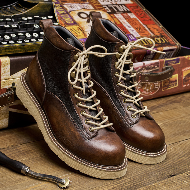 メンズショートトゥワークブーツ、アメカジスタイル本革ハイカッ - Leatherwork Boots のレビューと価格