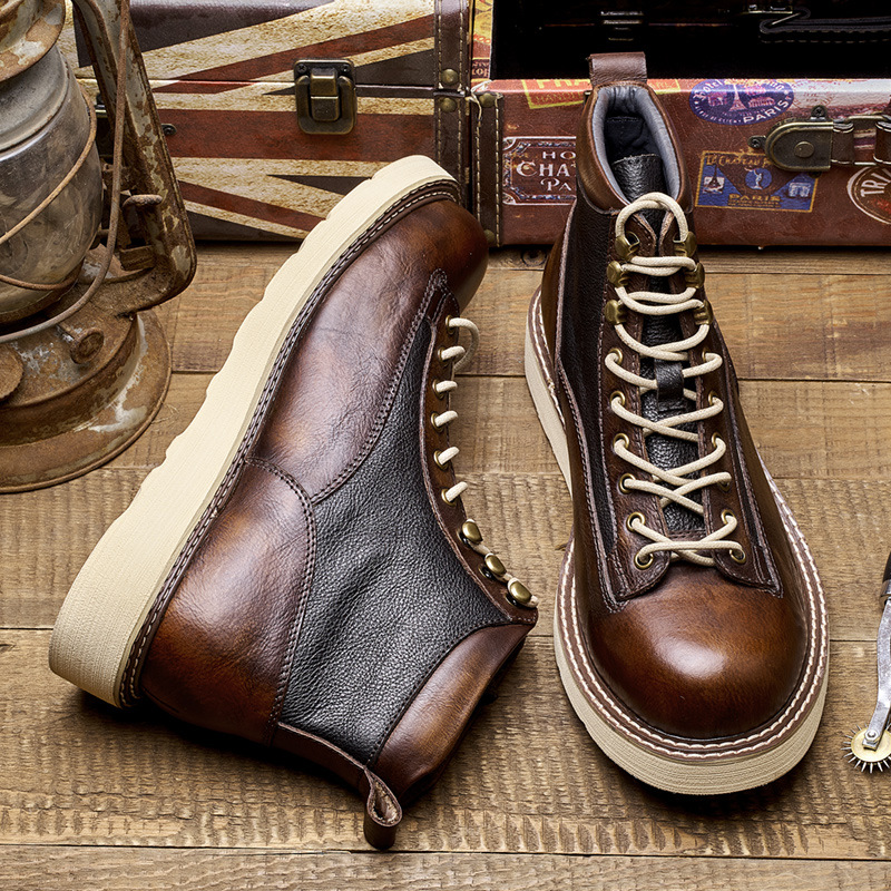 メンズショートトゥワークブーツ、アメカジスタイル本革ハイカッ - Leatherwork Boots のレビューと価格