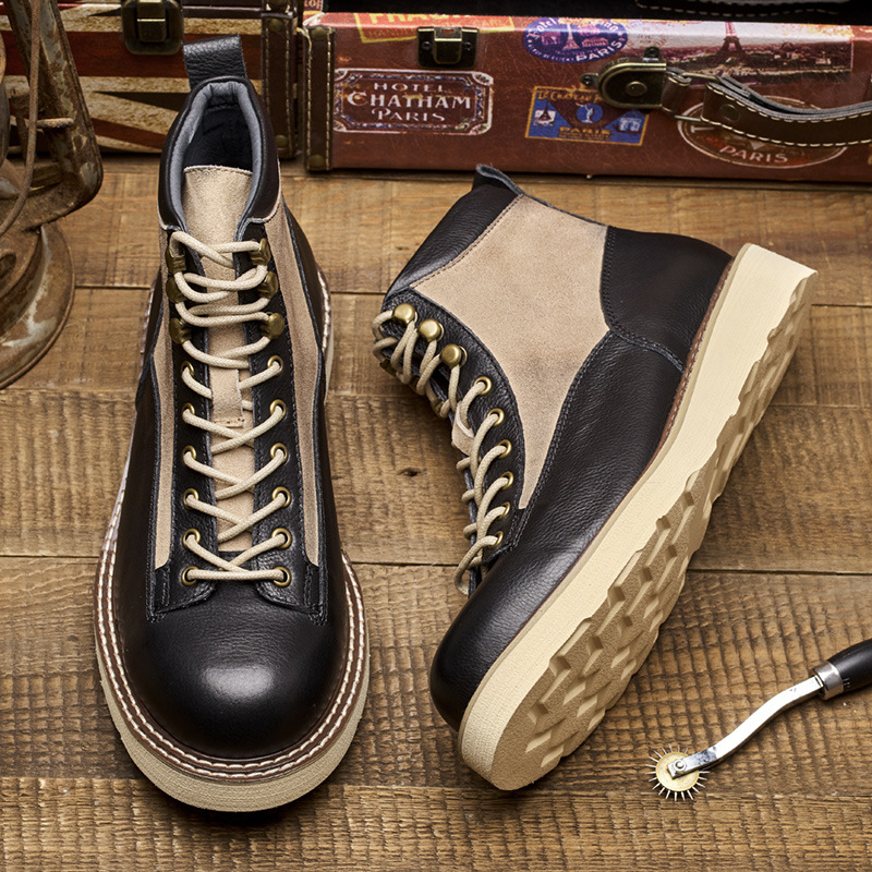 メンズショートトゥワークブーツ、アメカジスタイル本革ハイカッ - Leatherwork Boots のレビューと価格