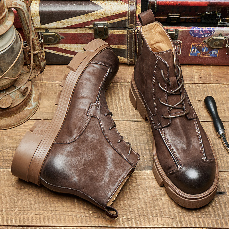 メンズブリティッシュスタイルコンバットブーツ本革チャンキーソ - Leatherwork Boots のレビューと価格