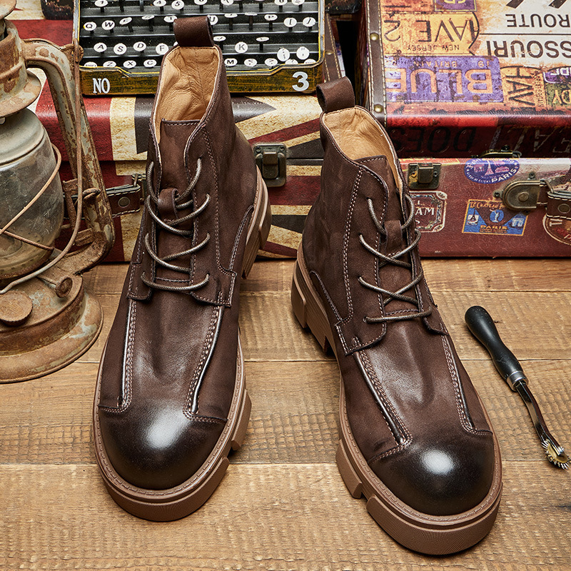 メンズブリティッシュスタイルコンバットブーツ本革チャンキーソ - Leatherwork Boots のレビューと価格