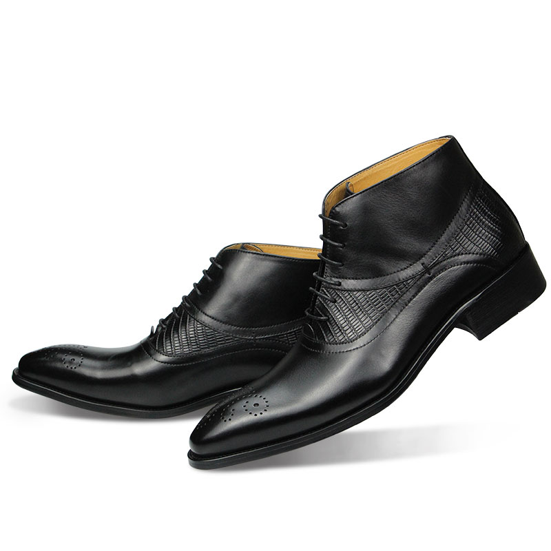 本物の革の靴男性のブーツ足首ビジネス男性青と黒の基本的なブー - Leather Work Factory のレビューと価格