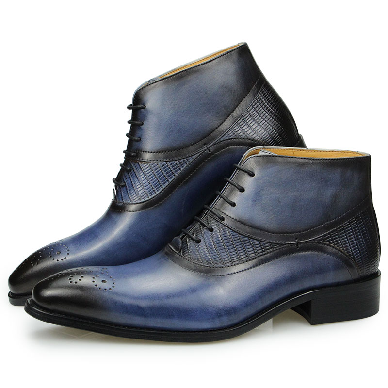 本物の革の靴男性のブーツ足首ビジネス男性青と黒の基本的なブー - Leather Work Factory のレビューと価格