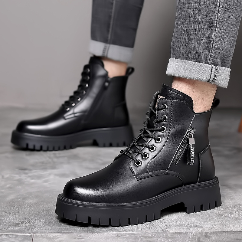 男性クラシック本革ブーツ秋冬防水暖かいプラットフォーム作業靴 - Leatherwork Boots のレビューと価格