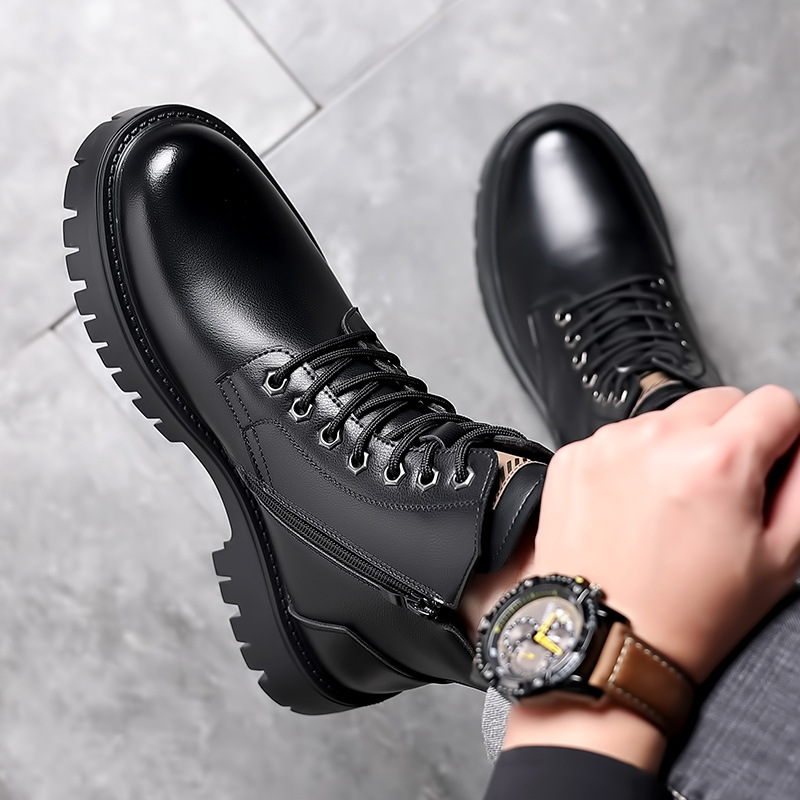 男性クラシック本革ブーツ秋冬防水暖かいプラットフォーム作業靴 - Leatherwork Boots のレビューと価格