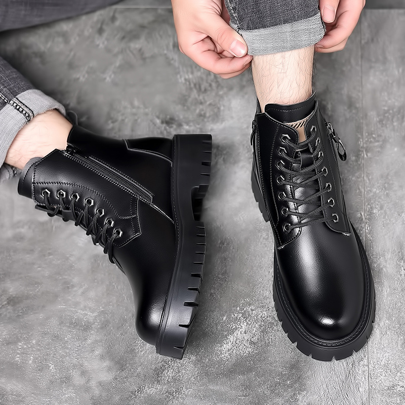 男性クラシック本革ブーツ秋冬防水暖かいプラットフォーム作業靴 - Leatherwork Boots のレビューと価格