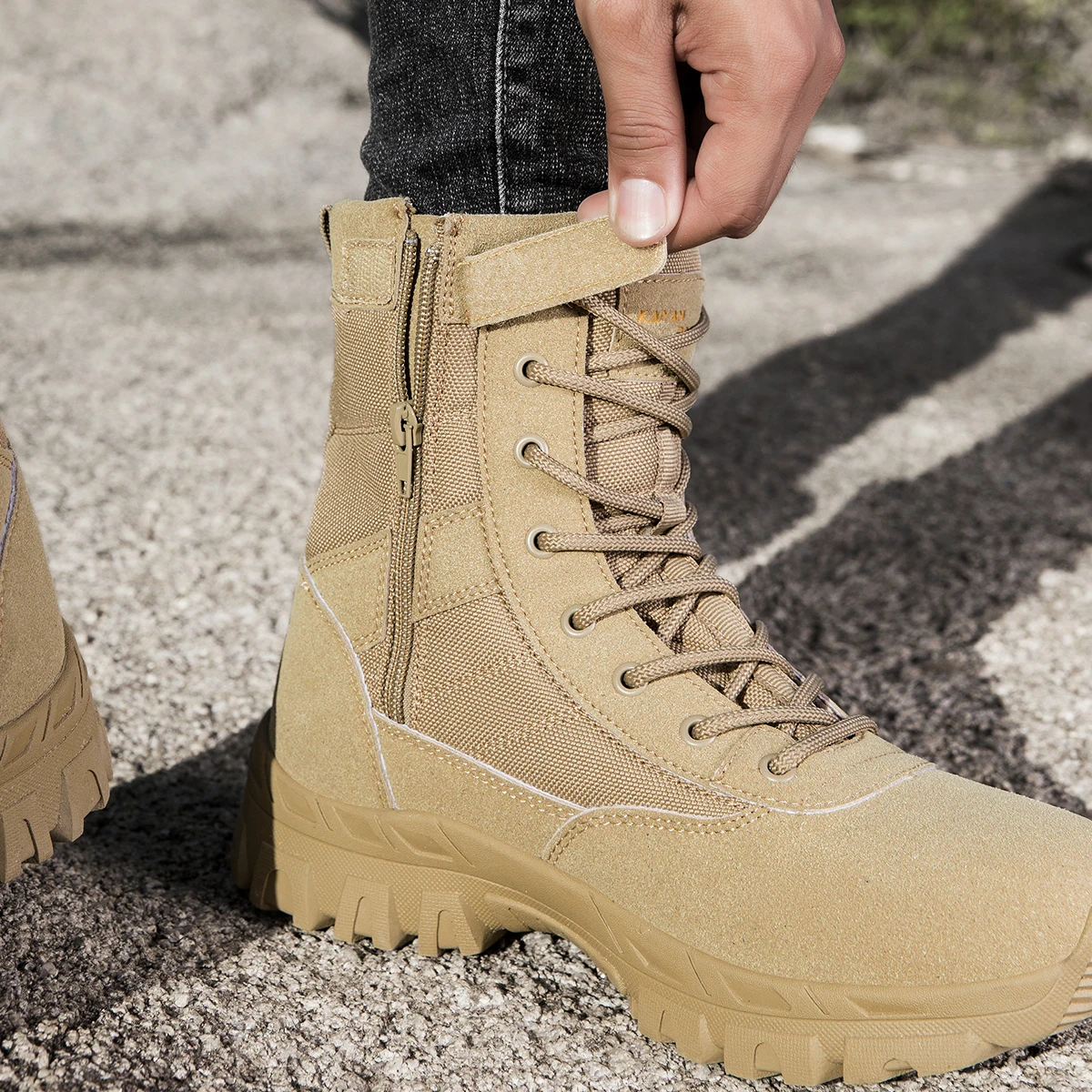 メンズアウトドアハイキングシューズハイトップレザーブーツ戦術 - Leatherwork Boots のレビューと価格