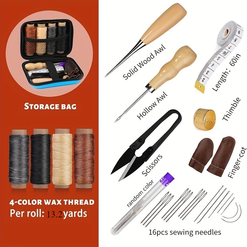 [革作業キット] 革縫製キット、大きな目針、ワックス糸、革張 - Leatherwork Beginner のレビューと価格