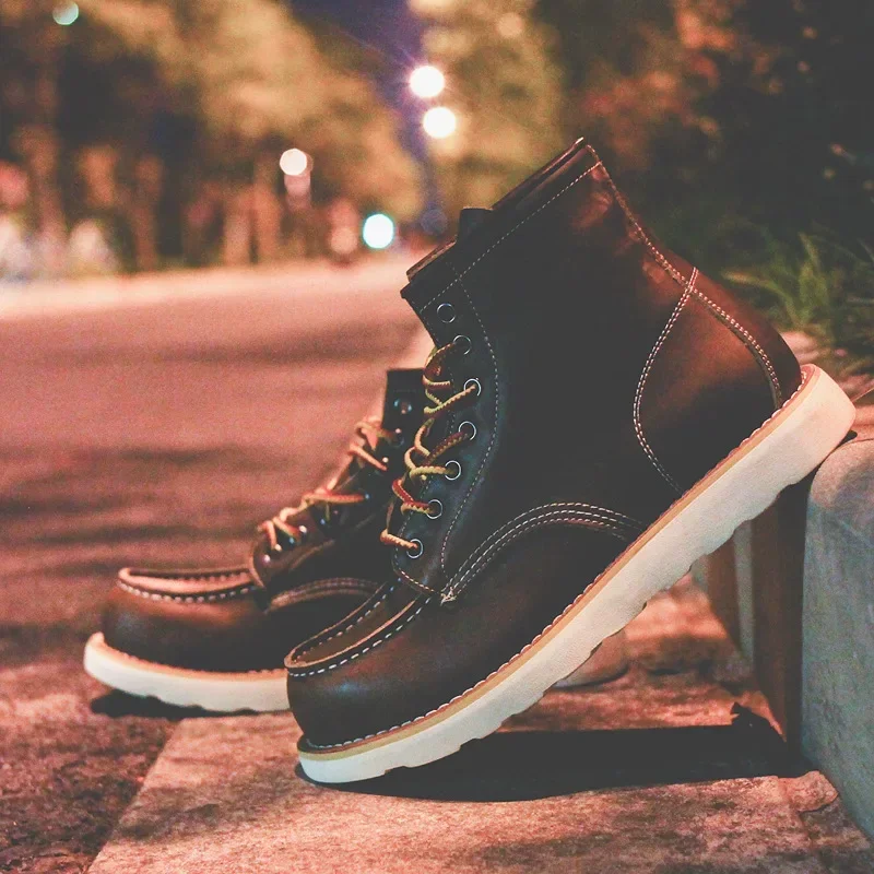 本革メンズブーツヴィンテージツーリングブーツマンショートブー - Leatherwork Projects のレビューと価格