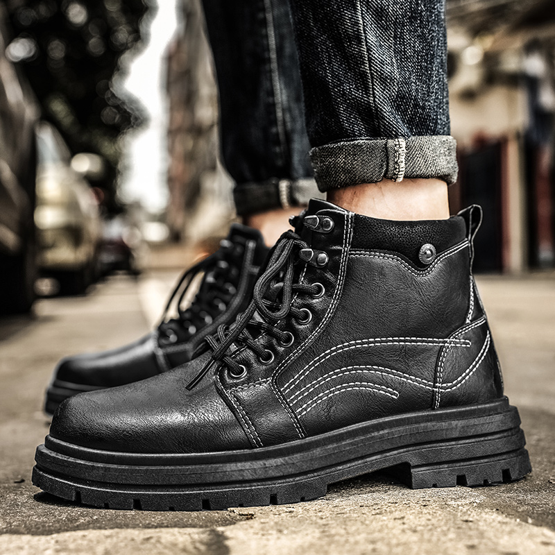 四季通用 ハイカットブーツ 無地 レトロスタイル レースアッ - Leatherwork Boots のレビューと価格