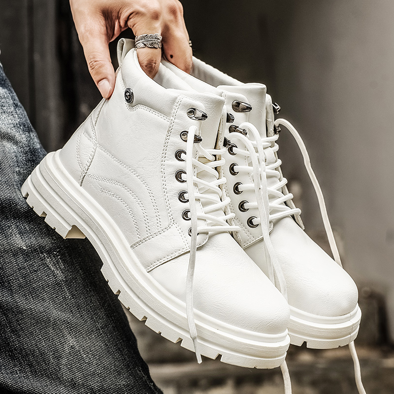 四季通用 ハイカットブーツ 無地 レトロスタイル レースアッ - Leatherwork Boots のレビューと価格